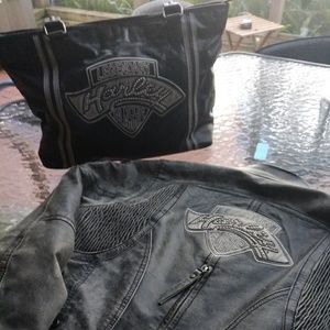 Harley davidson leather jacket and matching purse